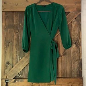 J Crew Emerald Green Crepe Wrap Dress